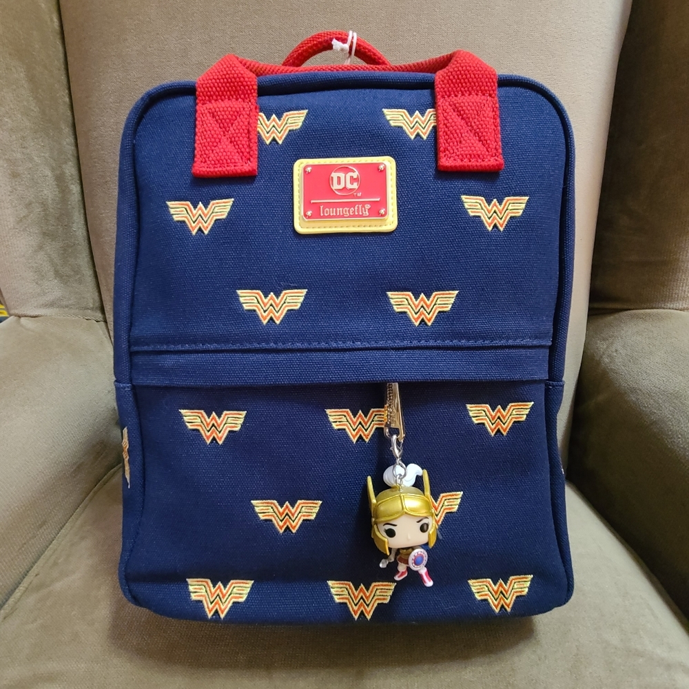 Loungefly Wonder Woman Icon Canvas Mini Backpack & Keychain